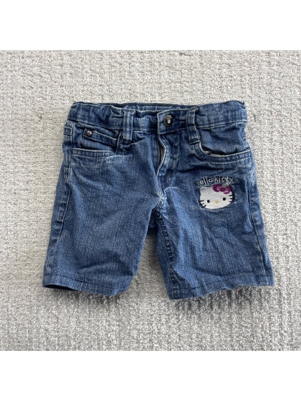 Y2K Sanrio Hello Kitty Girl's Denim Jean Short Embroidered Size 3 2000's